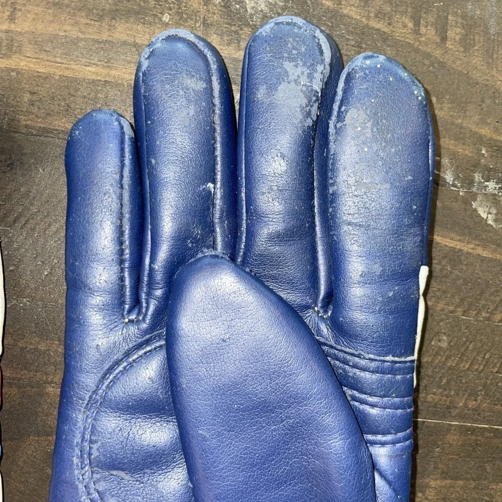 Vintage 60s 70s Winter Blue Red White Leatherette Gloves‎ Mens Size Small